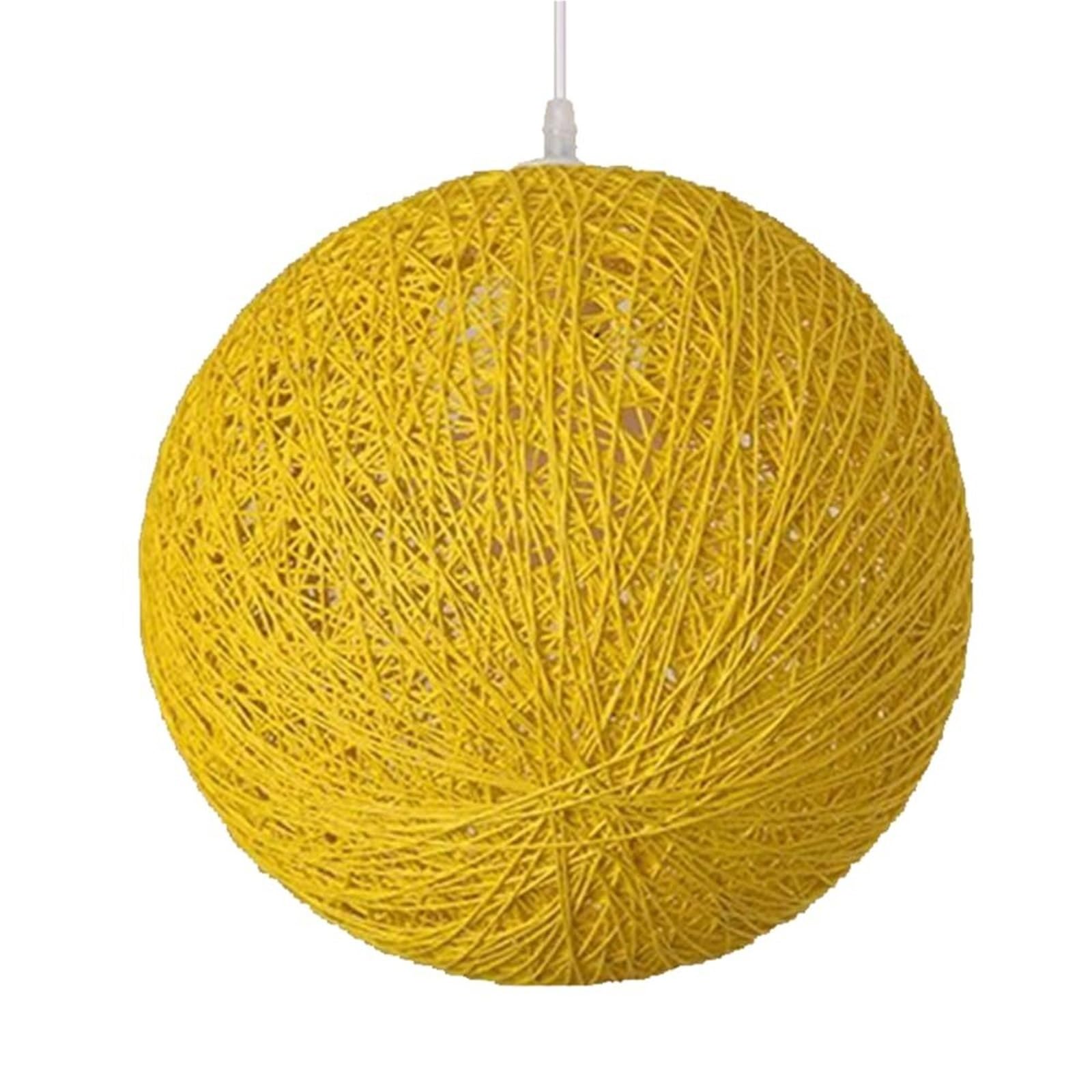 KHUKHU Hemp Thread Circular Light Fixture Modern Hand-Woven Light Fixtures American Style Countryside Bamboo Woven Chandelier for Kitchen Dining Room Bedroom(Yellow,35cm)