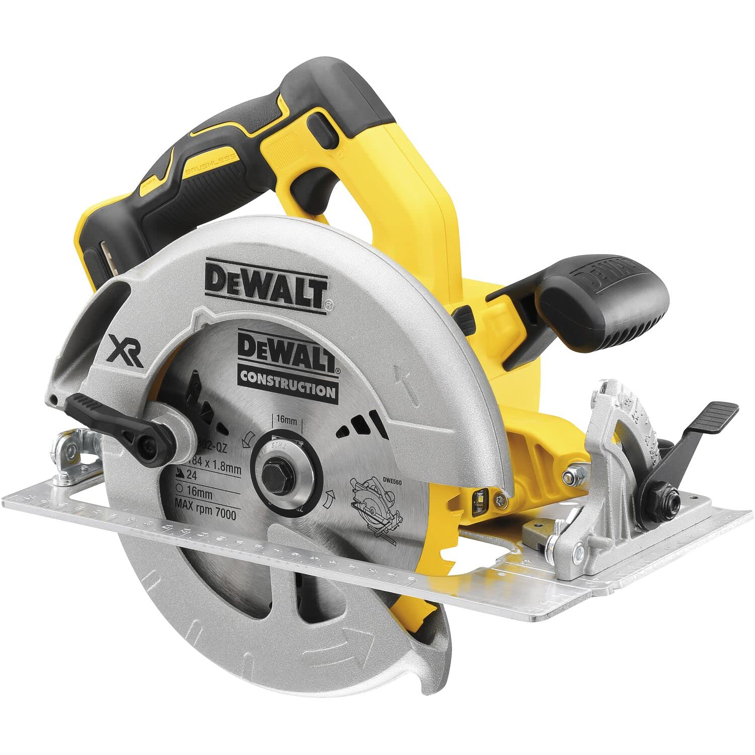 DEWALT DCS570NT-XJ - Sierra Circular 18V, diámetro de hoja 184mm, Profundidad de corte 65mm, Capacidad de biselado 57 °, Motor sin Escobillas, Maletín TSTAK VI Incluido