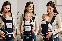 Canguru ergonômico ajustável 3 em 1 para bebê com assento acolchoado respirável suporte lombar alças largas bolsos laterais uso recém-nascido até 36 meses