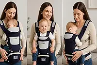 Canguru ergonômico ajustável 3 em 1 para bebê com assento acolchoado respirável suporte lombar alças largas bolsos laterais uso recém-nascido até 36 meses