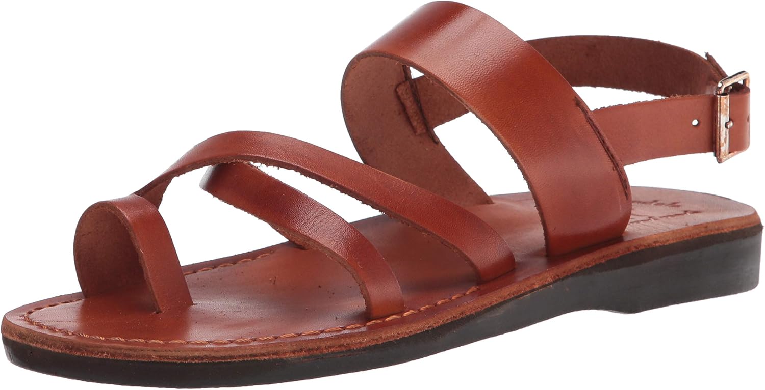 Amos - Leather Ankle Strap Flat Sandal - Honey