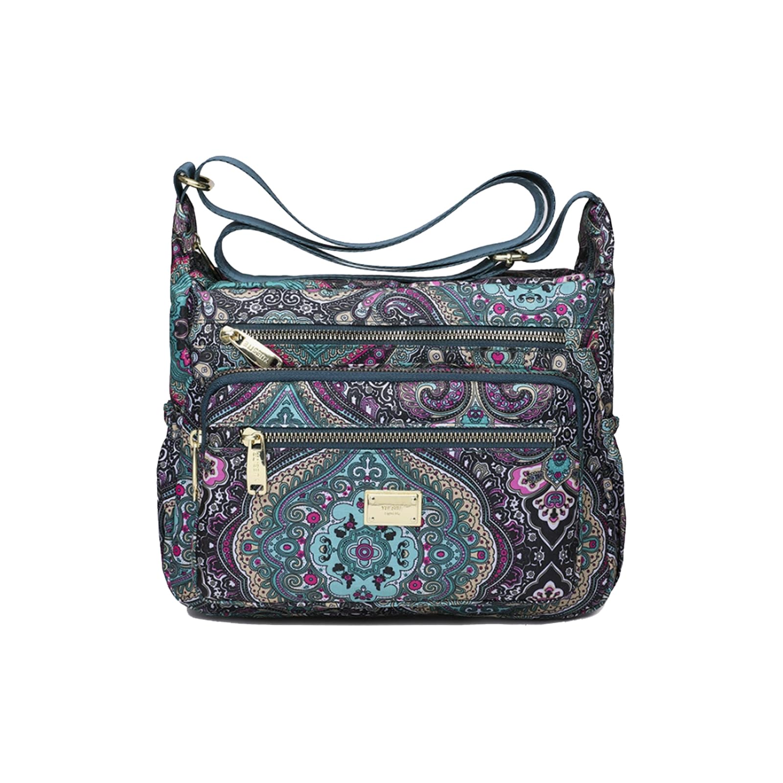 CORIOS Borse Messenger da Donna in Nylon Stampa Bohemien Borsa a Tracolla Borsa a Mano con Fibbia Regolabile Stile Boho Borsa a Spalla Retro Tote per Vacanza Spiaggia Viaggio Coda di Fenice Nera