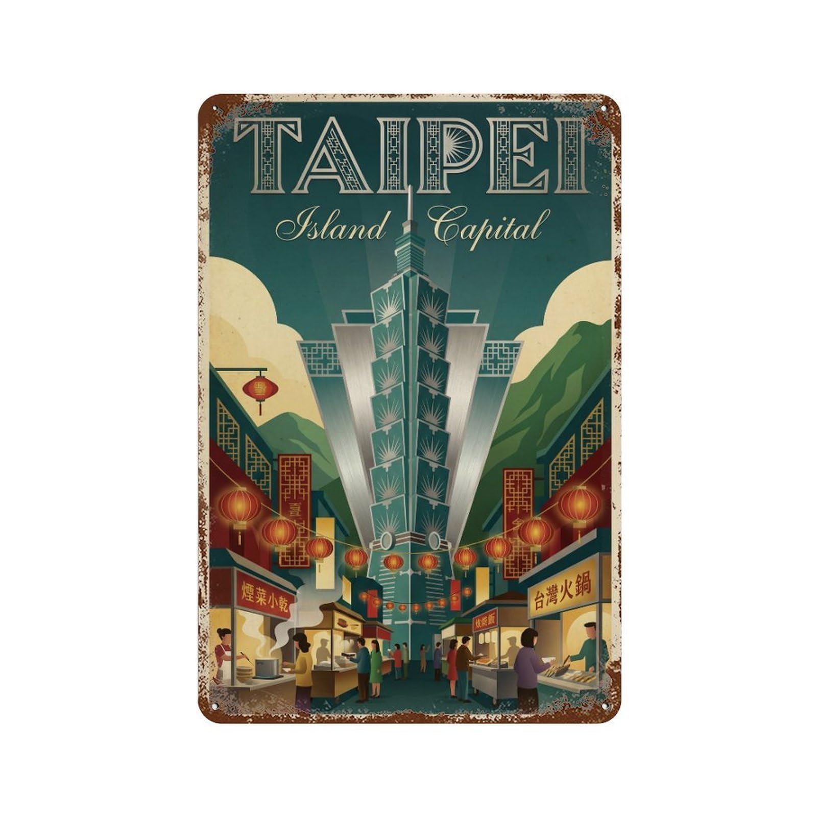 Metal Tin Sign Vintage Travel Taiwan Taipei