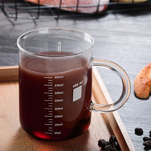 Miniatura 6 de Suwimut Paquete de 2 tazas de taza de cafeína molécula de cafeína, tazas de vidrio de borosilicato de 16 onzas, tazas de café con mango y medición