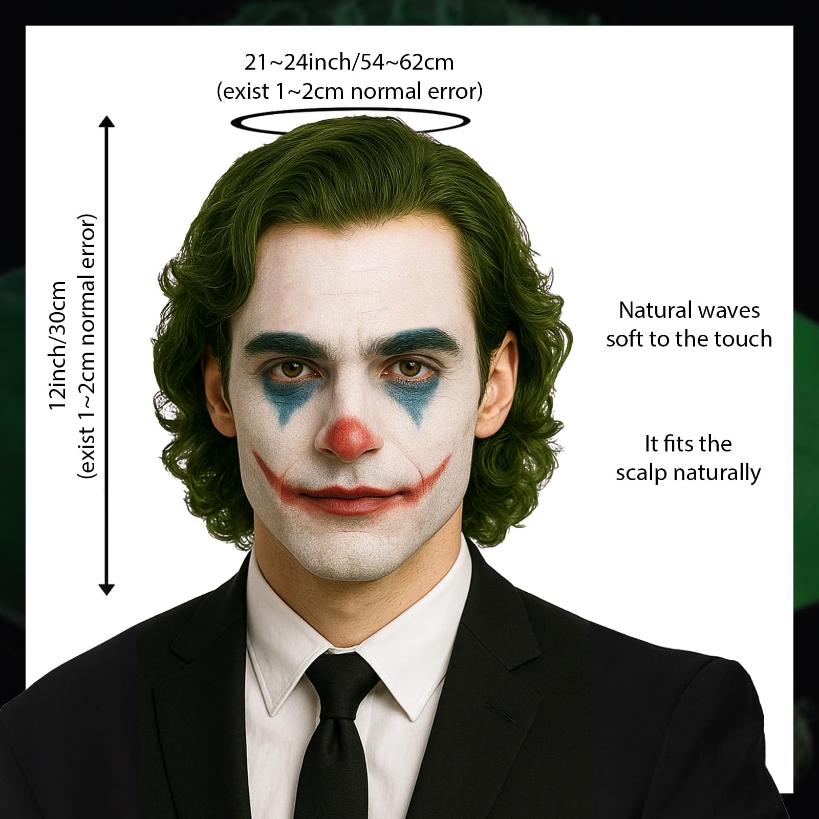 Clown Green Wig for Adults Men Women - Fancy Dress for Cosplay Parties & Halloween Costumes - Image 2