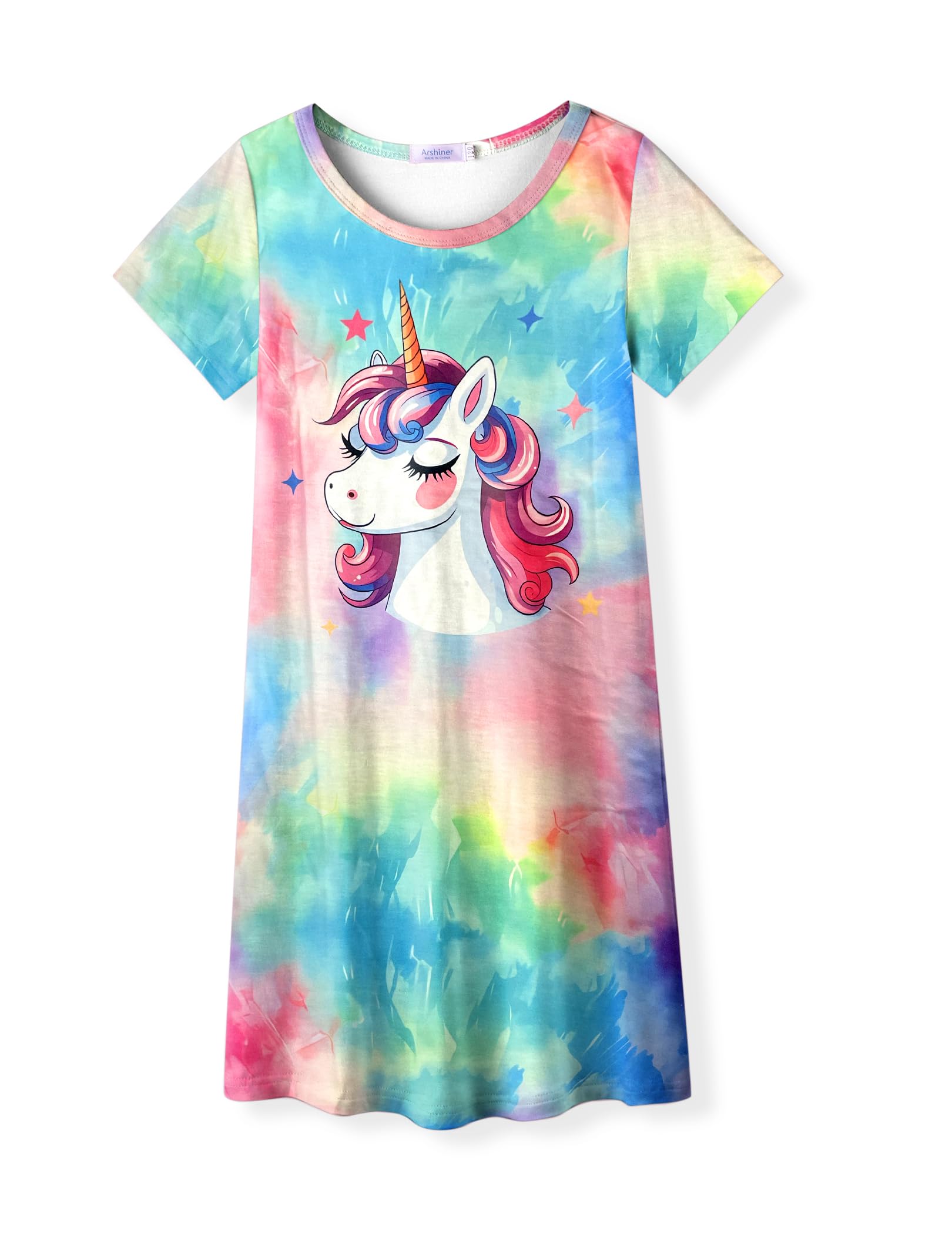 Arshiner Girls Nightgowns Summer Soft Cute Cartoon Print Pajama Sleep Dress for Kids 4-12 Years