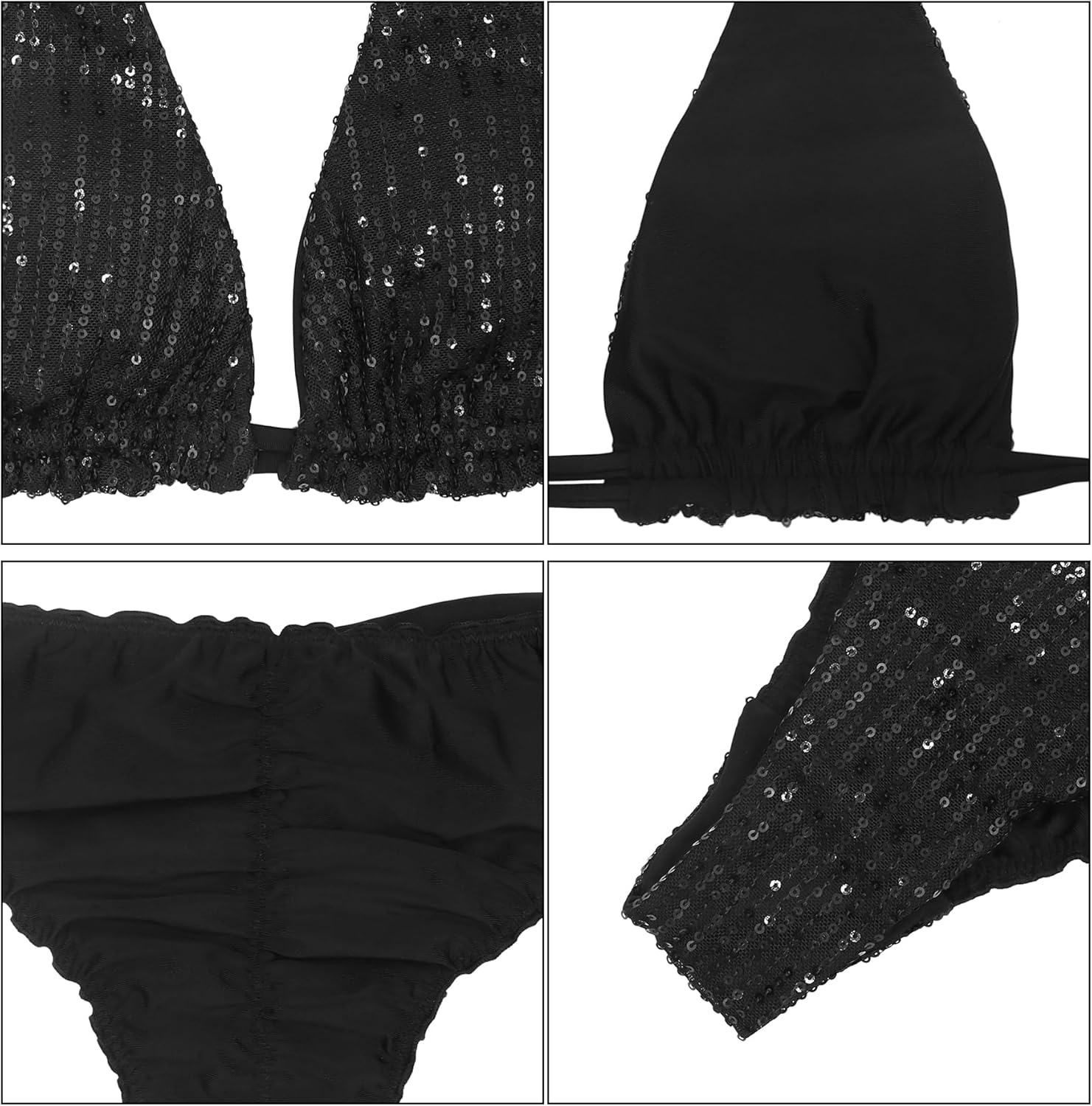 Women Sexy Two Piece Bikini Swimsuit Sequin String Triangle Bikini Set Thong Swimwear Bathing Suit