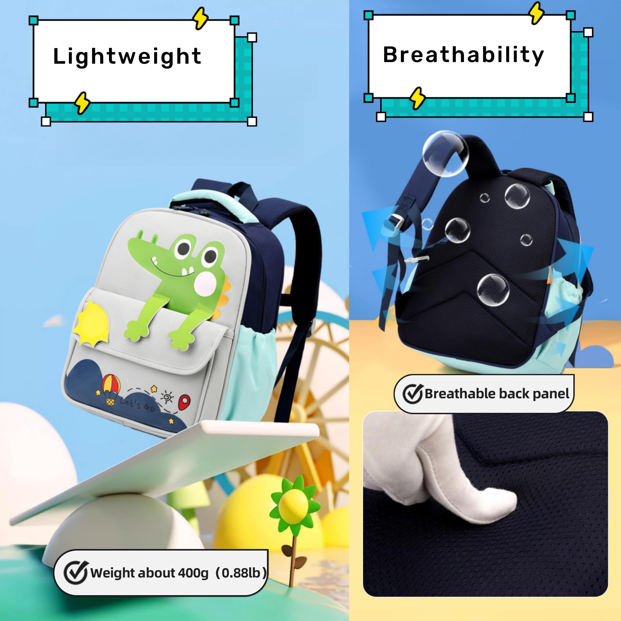 ZHANAO Mochila para niños pequeños, mochila de dinosaurio para niños, jardín de infantes, preescolar, mochila escolar para niños y niñas