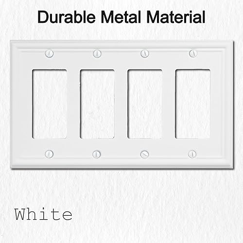 Miniatura 3 de Luca - Cubierta de pared de metal para interruptor de luz cuádruple, paquete de 2 unidades, blanco de 4 segmentos, para interruptor de atenuación de