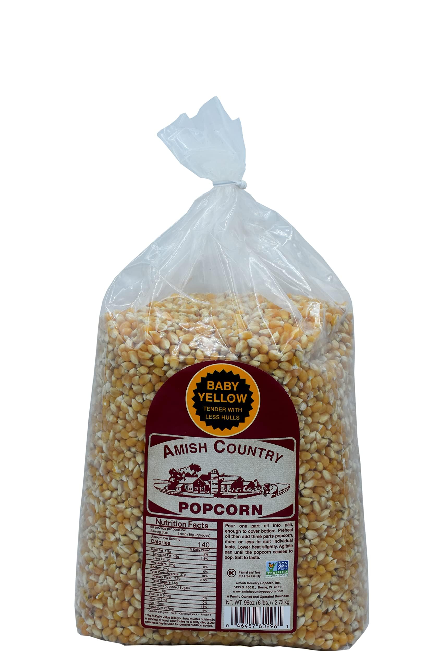 Amish Country Popcorn Baby Yellow Popcorn Kernels, 6LB Bag - Non-GMO, Gluten Free, Old Fashioned Popcorn