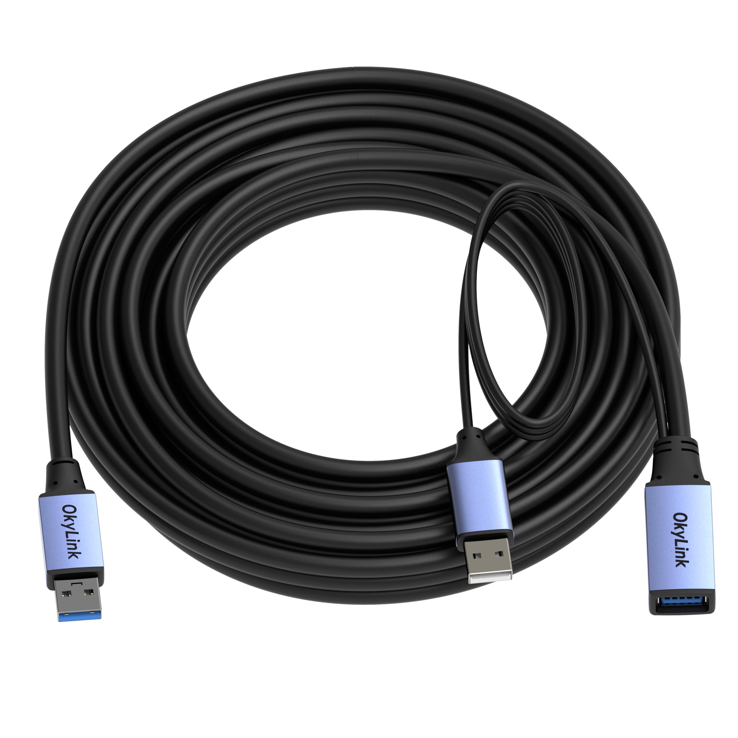 OkyLink Active - Cavo prolunga USB 3.0 da A ad A, da maschio a femmina, 7,6 m | 8 m, 3.2 Gen1, con cavo di alimentazione, 5 Gbps, Plug and Play, per telecamera CCTV, stampante