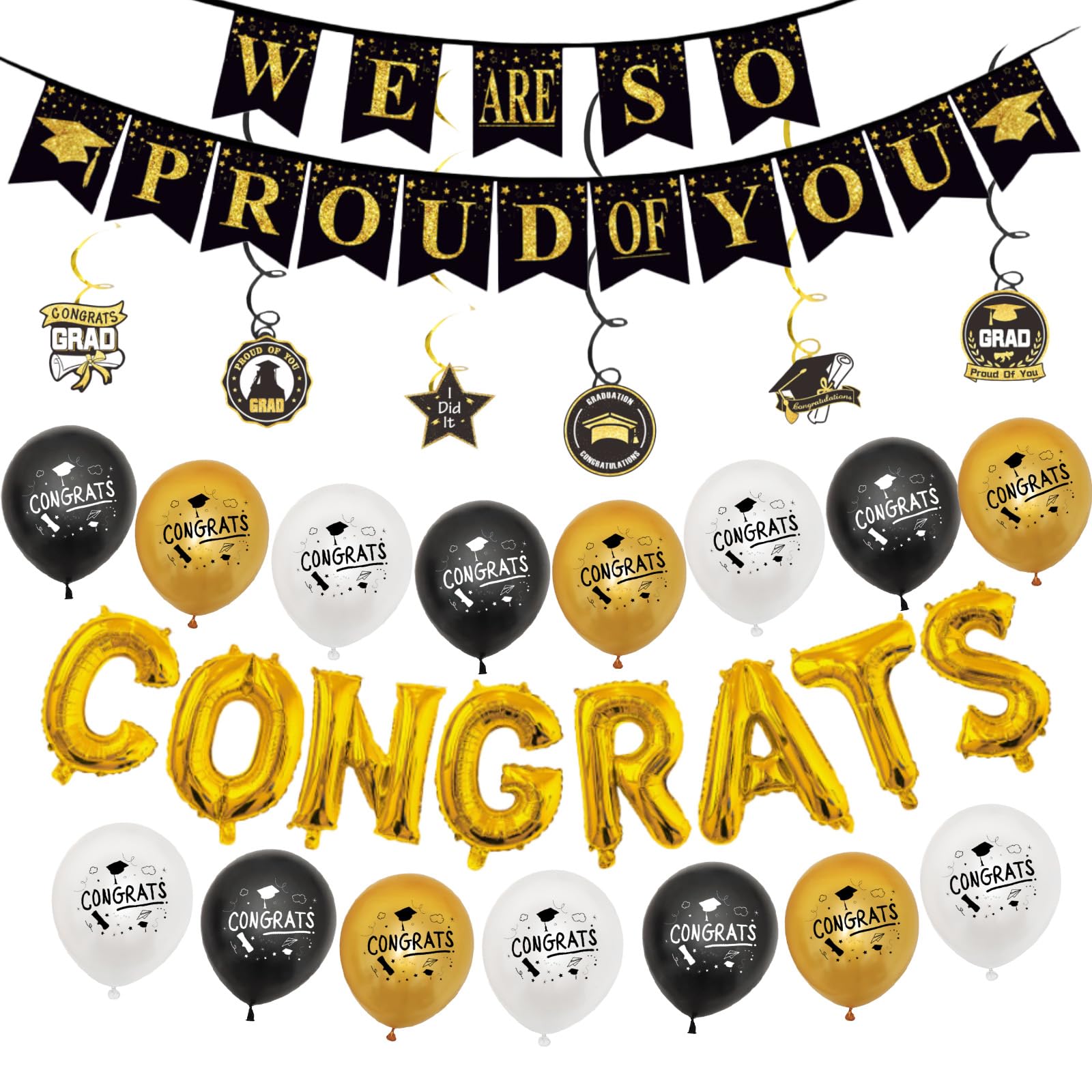 2026 Graduation Party Decoration We are So Proud of You Banner Hanging Swirls Congratulation Balloons Congrats Grad Foil Balloon Background Graduation Prom Supplies for High School College Graduation