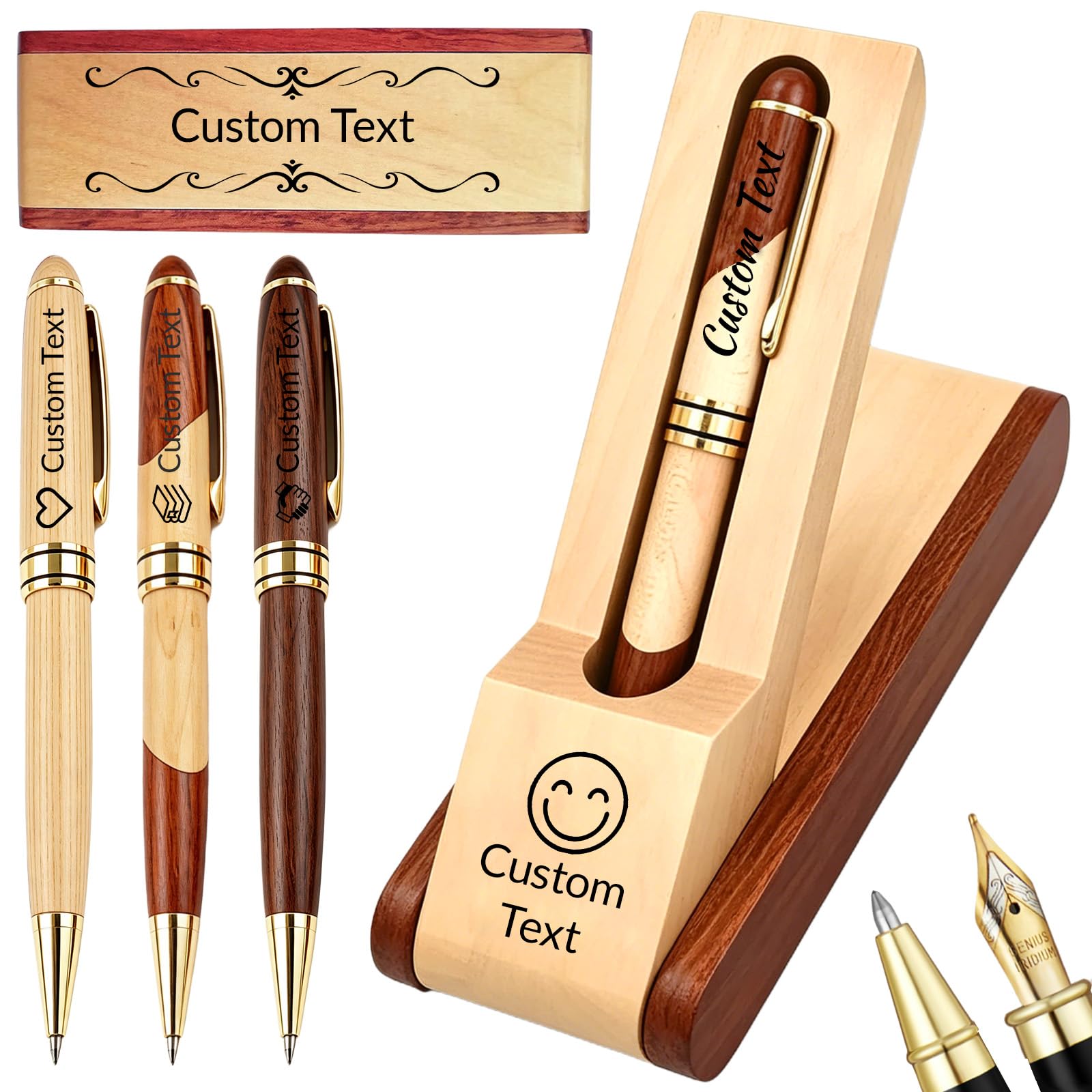 Personalised Wooden Pen Gift Set, Custom Wood Ballpoint Pen Engraved Name