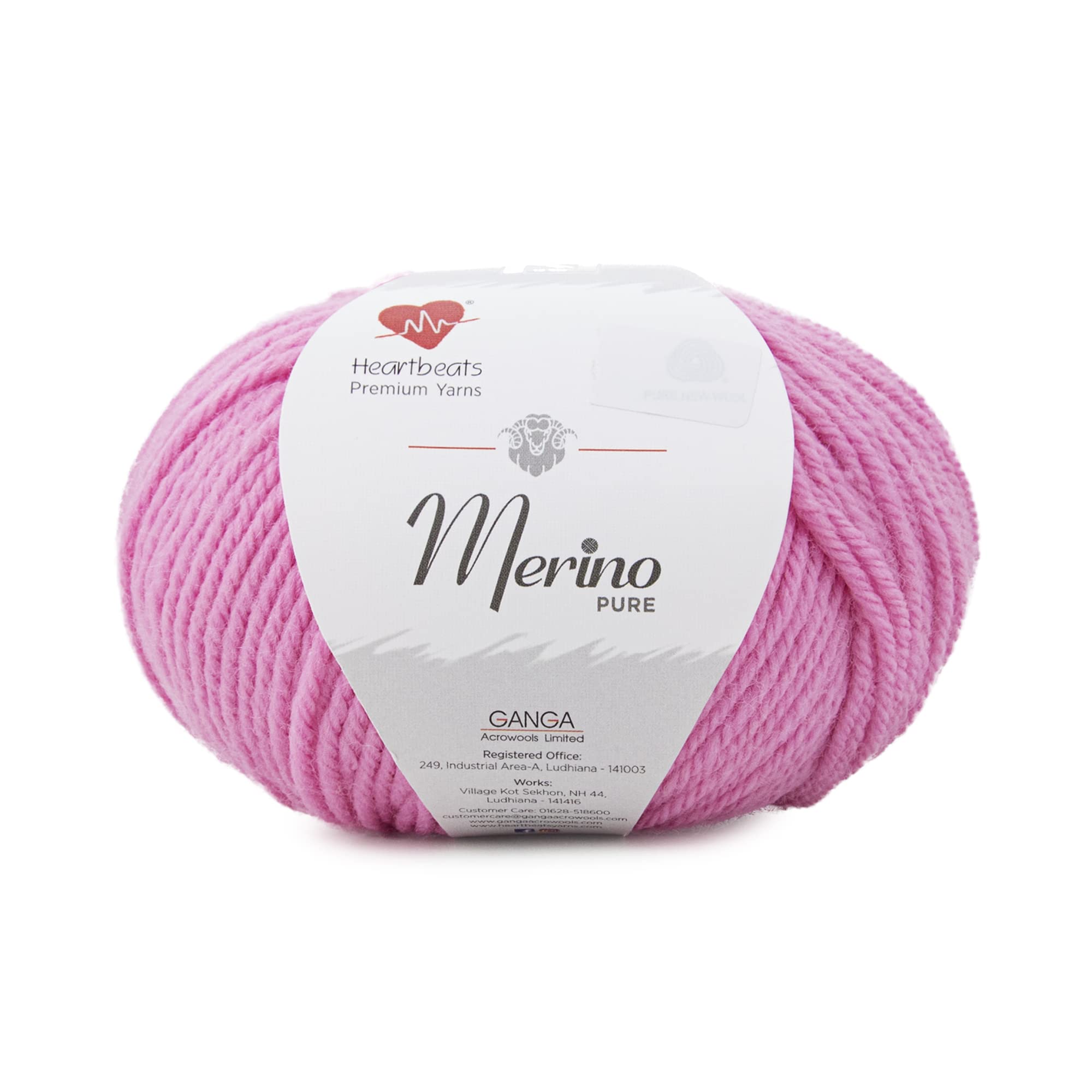 heartbeats Merino Pure is 100% Pure New Wool Unicolor Oekotex Class 1 Certified. Pack of 2 Balls - 50Gm Each Shade No - Mnp32, Baby Pink