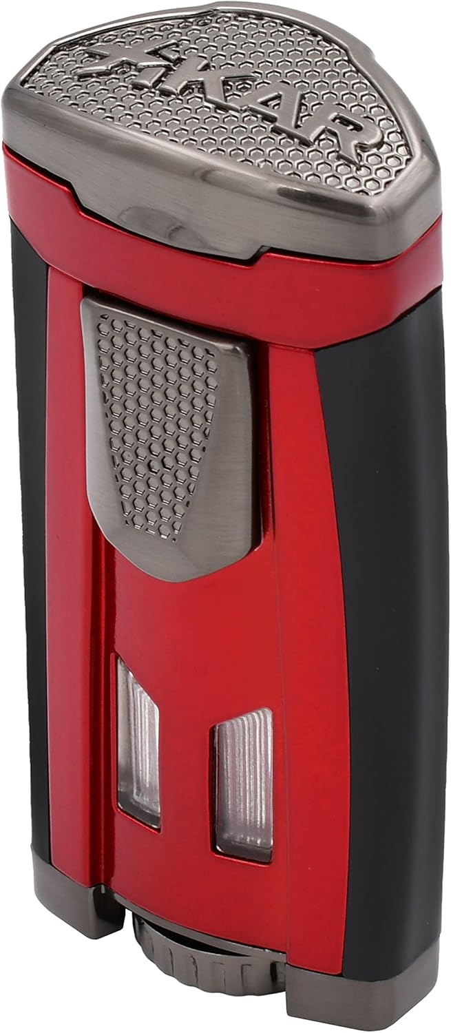 Xikar HP3 Inline Triple Flame Cigar Lighter, Attractive Gift Box, EZ-View Red Fuel Window, Honeycomb Texture, Daytona Red