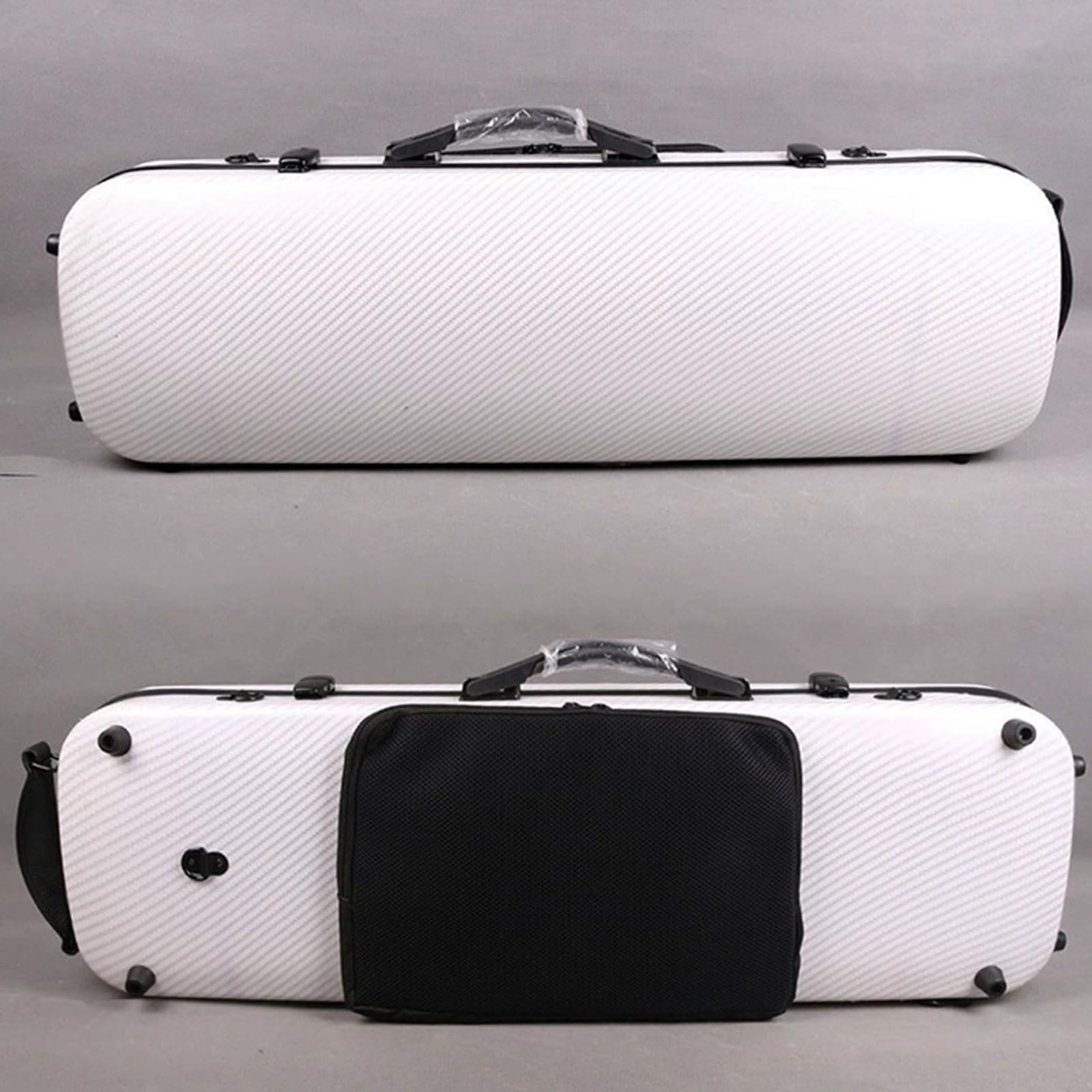 Kohlefaser 4/4 Geigenkoffer mit Schultergurt und Tragegriff Hartschale Geigenkasten mit Notentasche und Bogenhalter Violinenkoffer mit Hygrometer Wasserdicht Gigbag(Weiß)