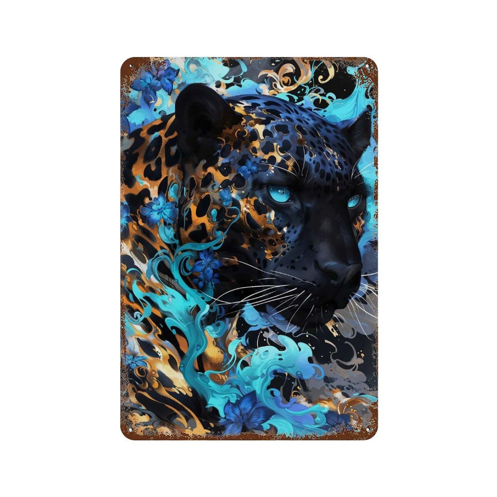 Black Panther Bloom Rust Effect Tin Sign 11.8"x7.9", Industrial Home Decor for Basement, Hobby Room And Garage Decor