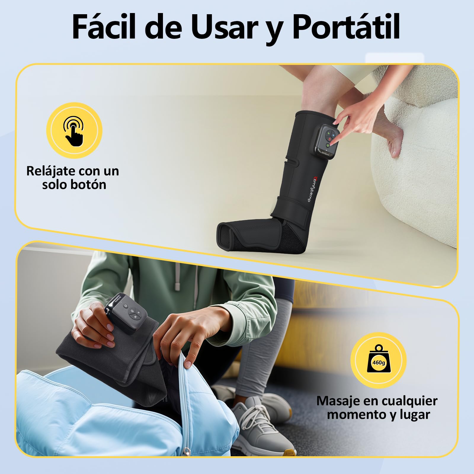 Comfytemp Masajeador de Pies y Piernas Inalámbrico, Masaje de Compresión | Batería 2500mAh, Presoterapia Piernas, Masaje Personalizable para Tobillos, Plantas y Empeines, Adecuado para Papá y Mamá