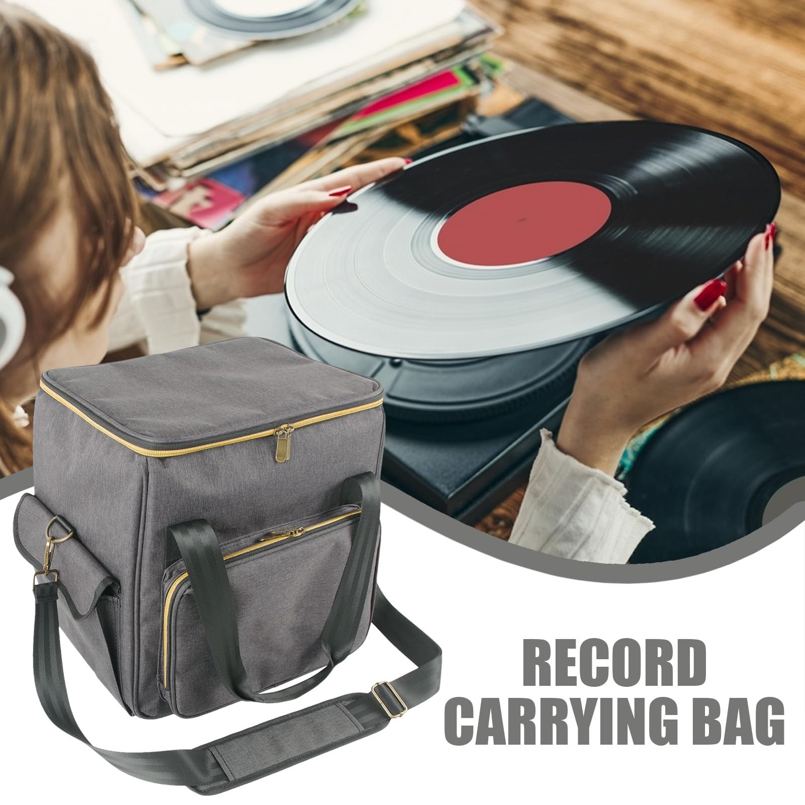 Porta Album In Vinile Grande Capacità, Protettivo, Multifunzionale, | Borsa per la conservazione di con grande capacità Custodia protettiva portatile per dischi LP, album musicali, organ