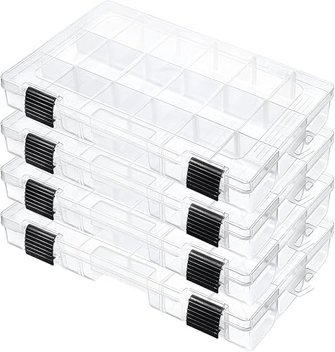4 bandejas de aparejos 3600, caja organizadora de almacenamiento de plástico con divisores extraíbles, cajas de aparejos de pesca, 18 rejillas