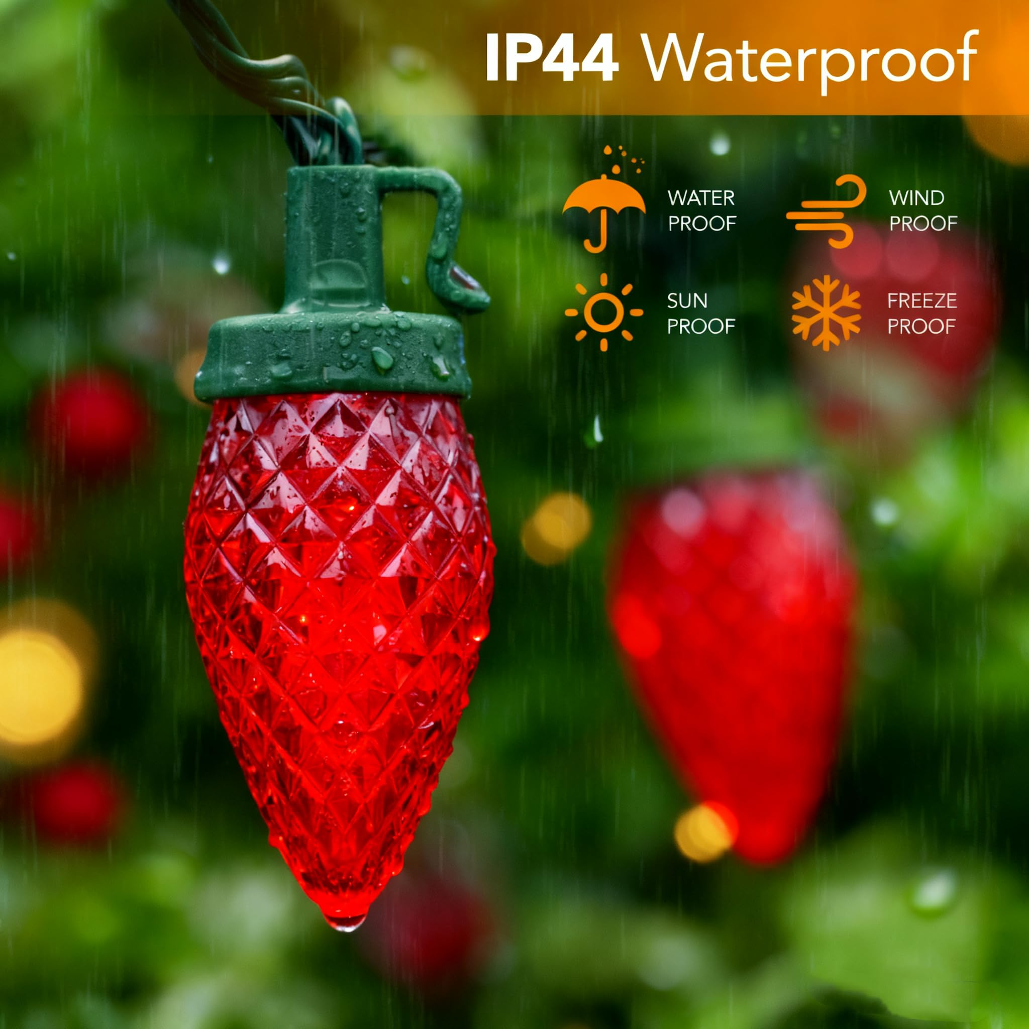Tira de 50 luces LED de 33 pies, 8 modos de iluminación, luces de Navidad C9 para exteriores, impermeables, extensibles, para interiores y exteriores, techo, patio, hogar, decoración de