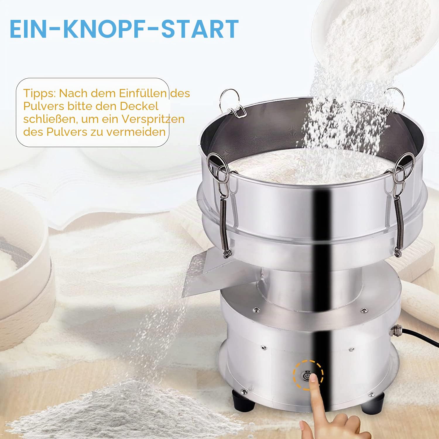 YUCHENGTECH Elektrisches Vibrationssieb φ 300mm Automatische Pulversiebmaschine Elektrisches Mehlsieb aus Edelstahl Elektrische Siebmaschine für Pulver/Granulat 1350 U/min 50W（ohne Sieb）