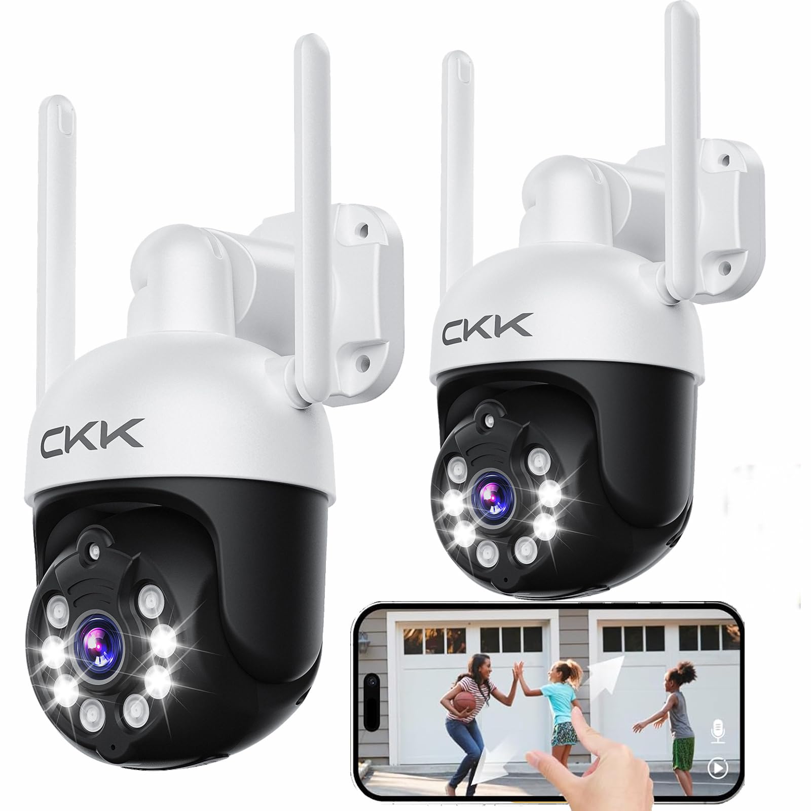 CKK [5G/2.4G WiFi, Upgrading 3K] 2Pcs Wireless Outdoor Security, CCTV PTZ Cameras with 5G/2.4G WiFi,3K 10-Channel NVR,Floodlights,Siren, 2-Way Audio,