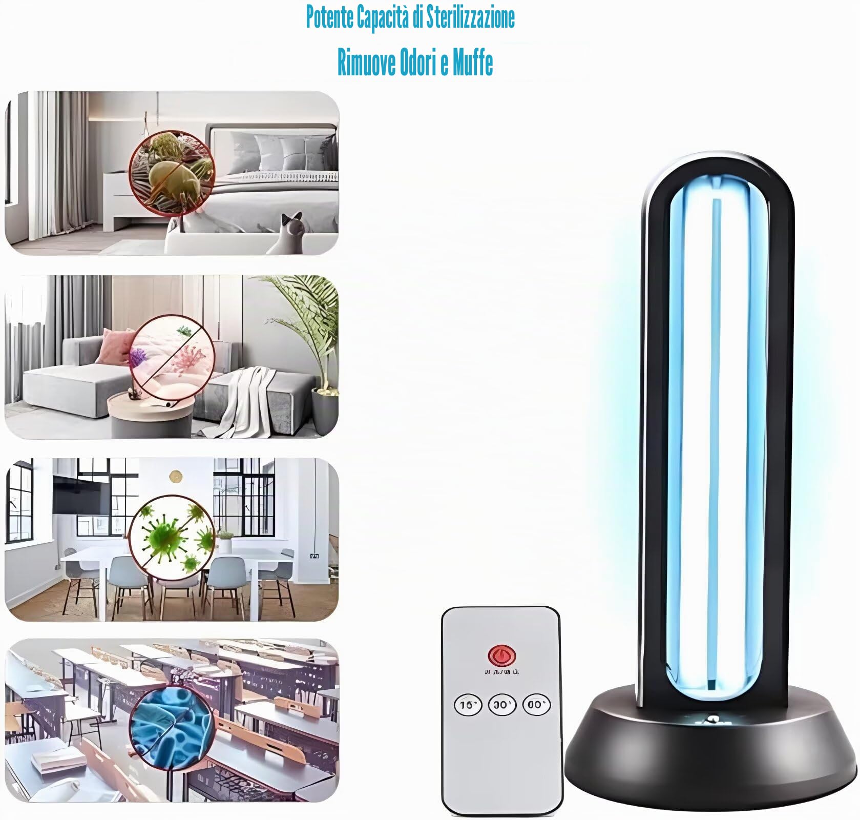HYLR Lampada Germicida UVC ，Telecontrollo lampada UV di disinfezione, Lampada Germicida Sterilizzatore UV Sensore Radar, Timer 15/30/60 minuti, Potenza 38 Watt Uccide 99.9% di Batteri Virus Muffa