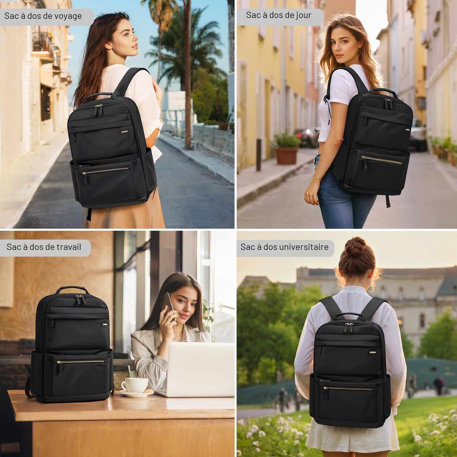 VNINE Sac a Dos Femme,15,6 Pouces Imperméable Sacs à Dos pour Ordinateur Portable pour Collège Voyage Loisir Travail Affaire