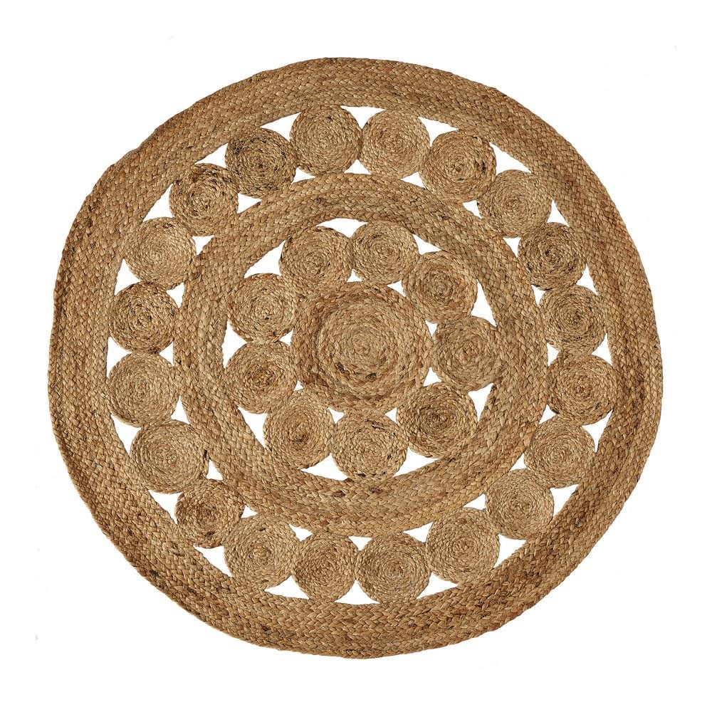 LOLAhome Alfombra Trenzada con círculos Natural de Yute de Ø 100 cm