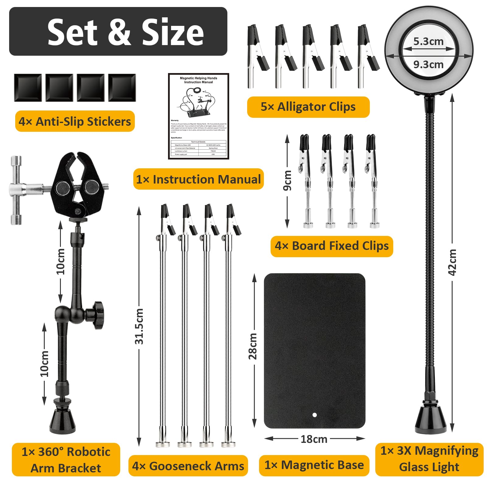 Estación de soldadura magnética de tercera mano, soldadura de tercera mano con 3 lupa, brazo mecánico giratorio 360°, estación de soldadura, kit de ejercicios para aficionados al bricolaje, ingenieros