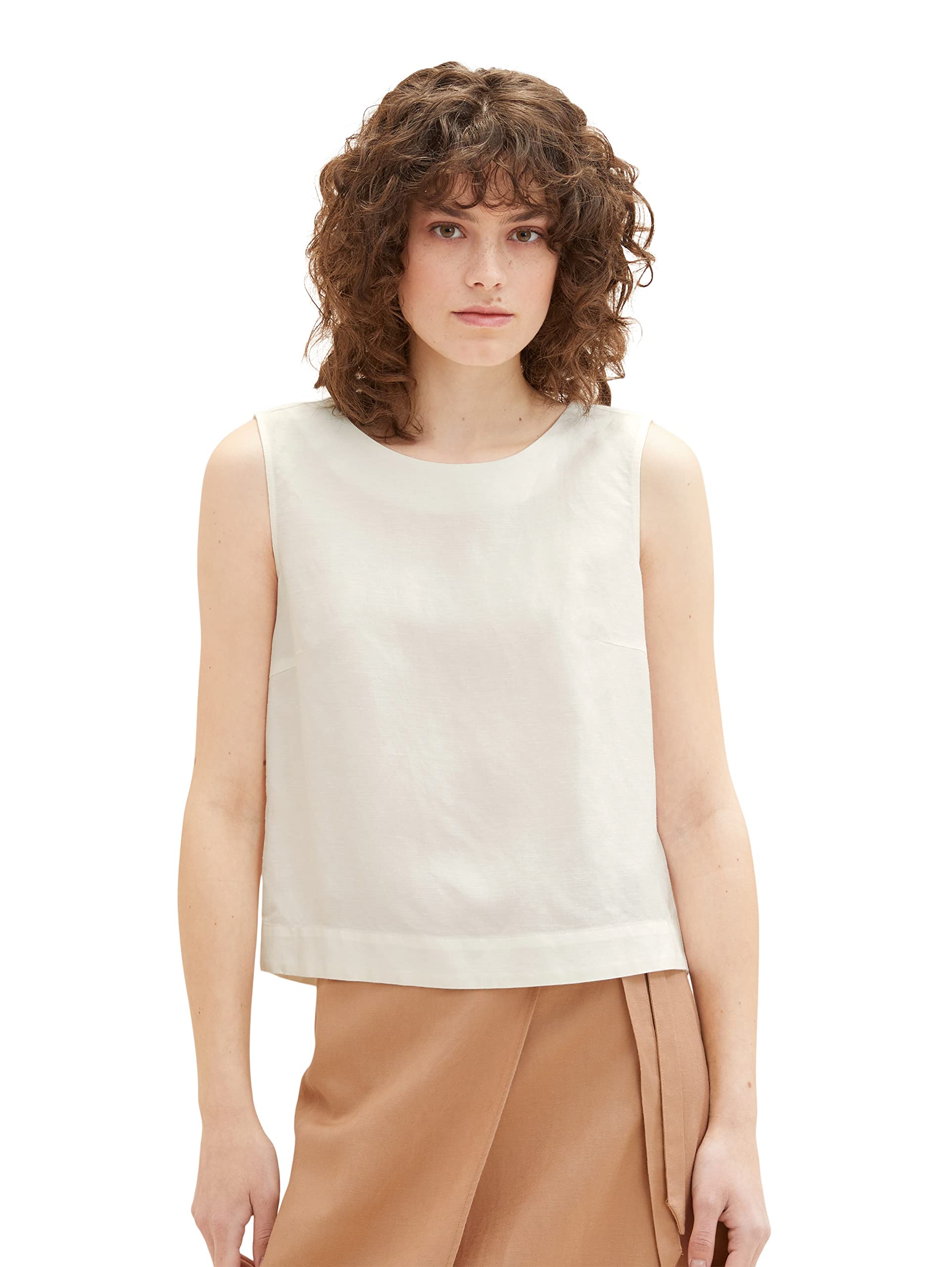 TOM TAILOR Women's Linen Blouse Top, 10315 Whisper White, 6