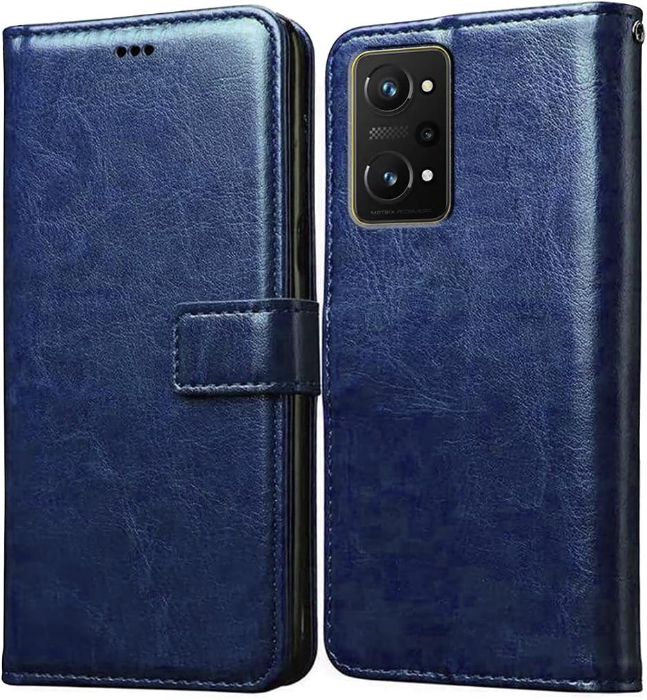 CasotecCasotec Flip Cover for Realme GT Neo 3T 5G | Premium Leather Finish | Inbuilt Pockets & Stand | Flip Case for Realme GT Neo 3T 5G (Blue)