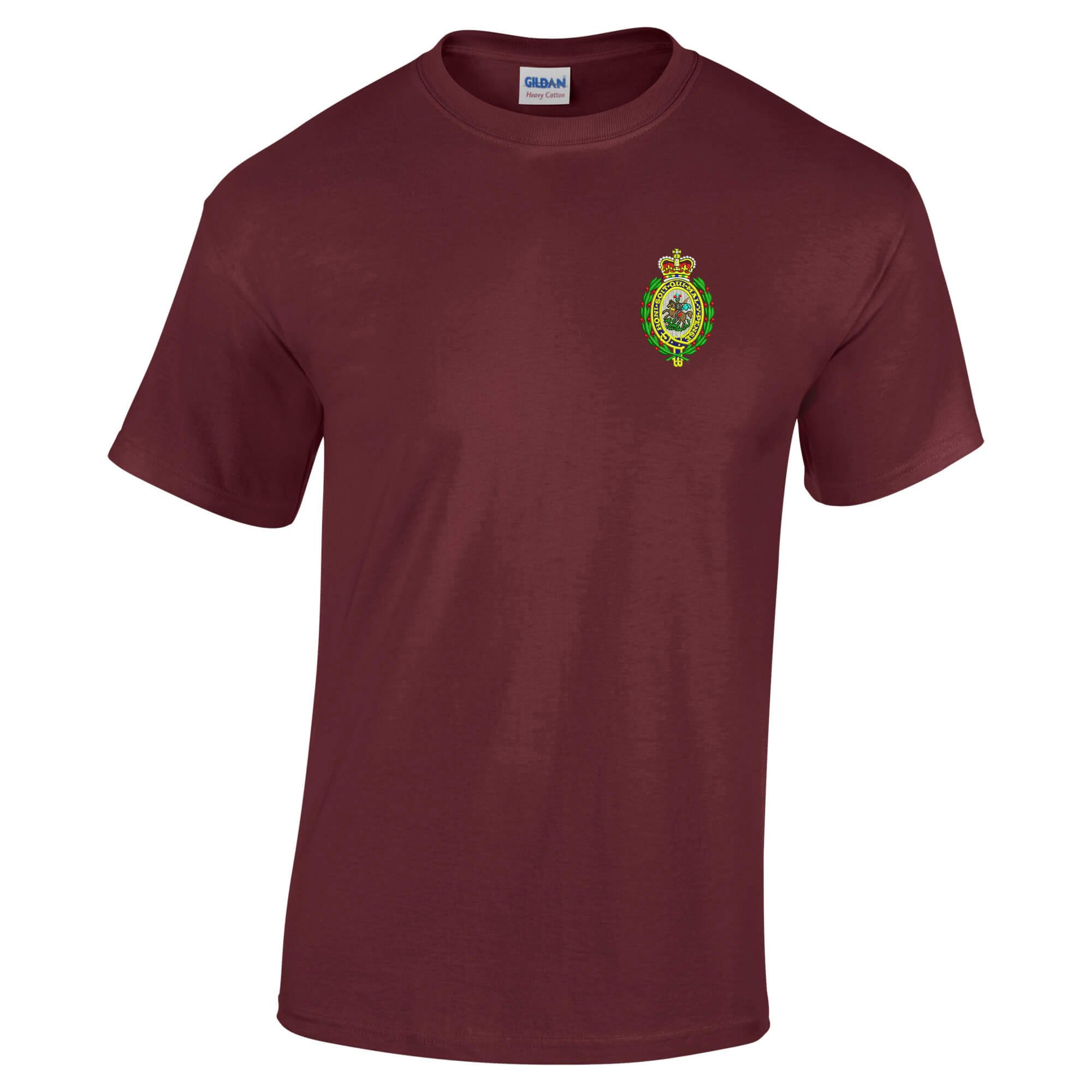Pineapple Joe's Men's Burgundy Royal Regit Of Fusiliers Embroidered T-Shirt - Medium