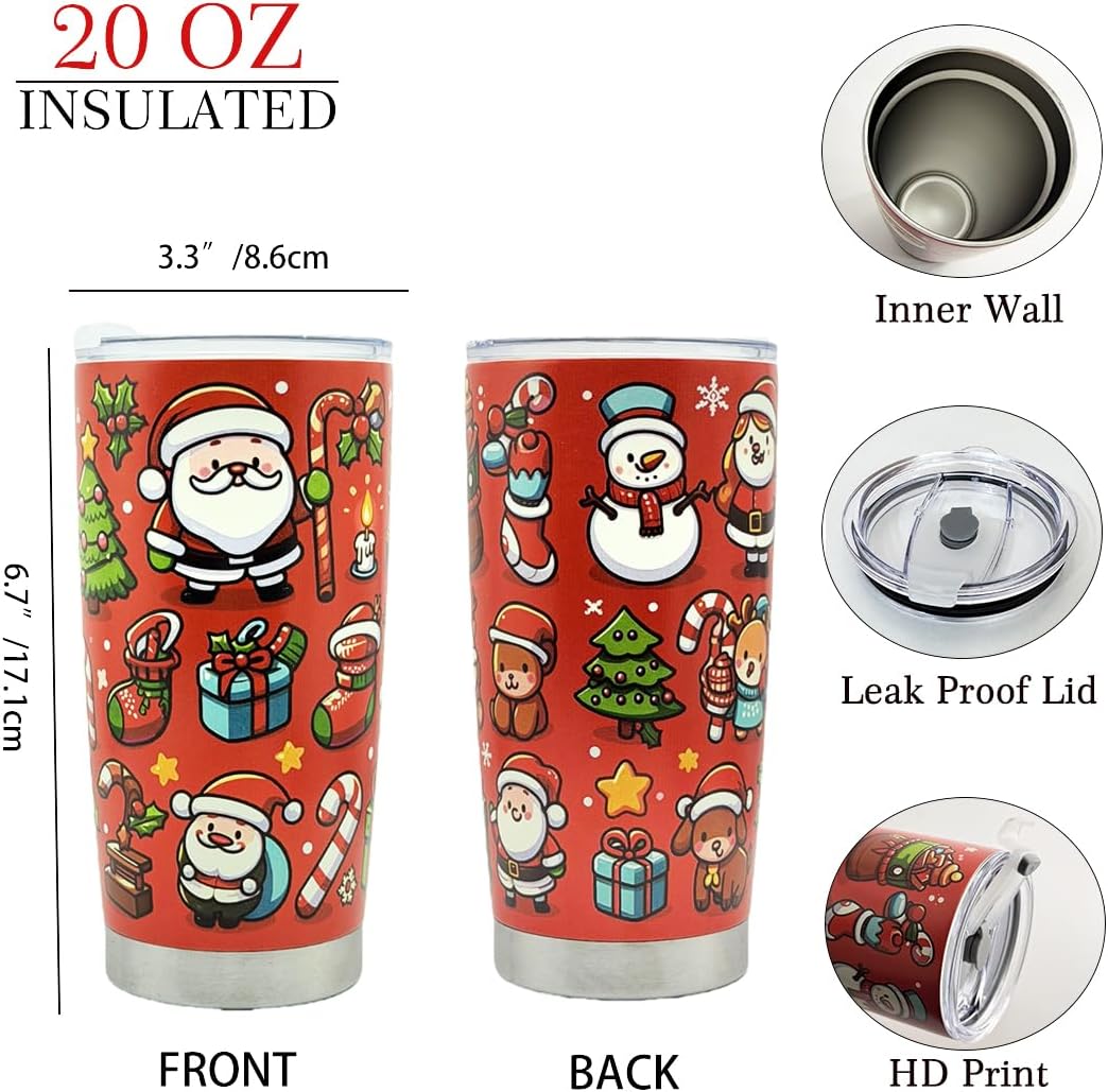 BOFILL Christmas Day Tumbler Gifts 20oz Santa Claus Elk Stainless Steel Insulated Tumblers Mug Cup - Image 2