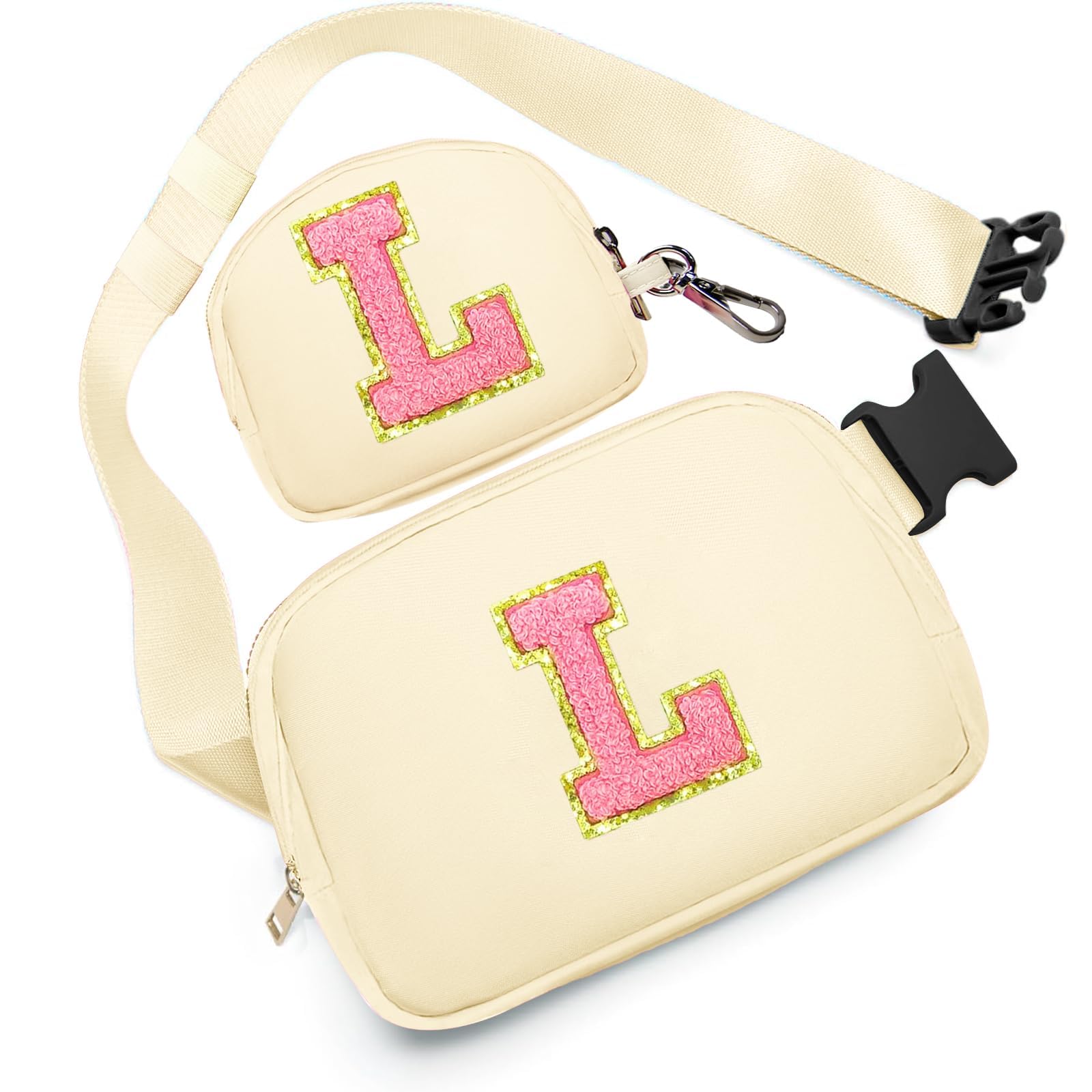 Birthday Gifts for 4 5 6 7 8 9 10 11 12 13 Year Old Girls, Crossbody Bags Fanny Pack with Initial Letter Patch Cute Stuff for Women Girls Teens (L,