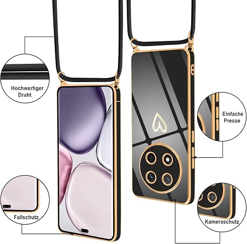 Vauki Cover con Cordino per Xiaomi 11T/Xiaomi 11T Pro 5G, Carina Motivo Cuore Custodia con Collana,Antiurto Ultra Silicone TPU Morbida e Sottile Catena per Cellulare Case per Xiaomi 11T 5G 6.67", Nero - 2