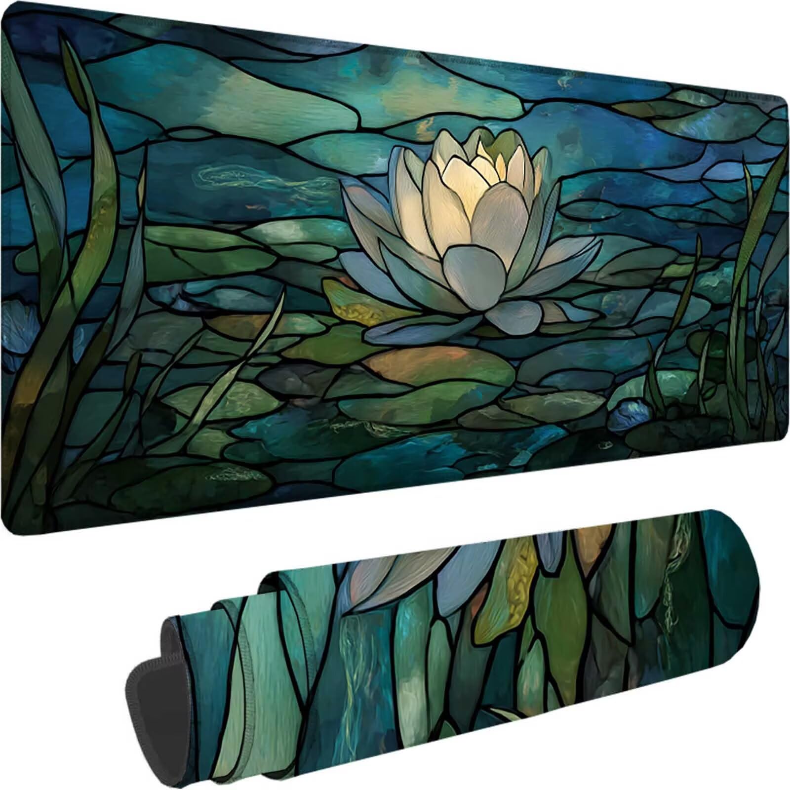 Czarna podkładka pod mysz XXL, 1500 x 800 x 3 mm, duża, gamingowa podkładka pod mysz, kwiat, z przyszytymi krawędziami, wodoszczelna, antypoślizgowa podkładka pod mysz, PC, laptop, poprawia precyzję i