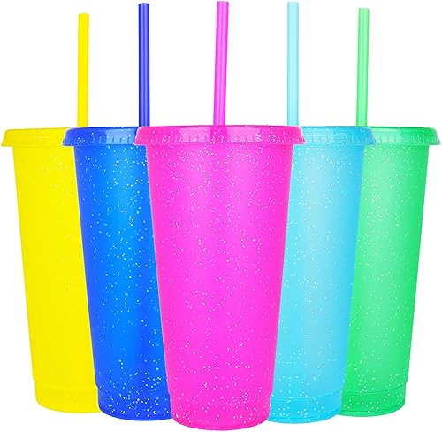Suertestarry Vasos de plástico con tapas y pajitas, botella de agua, taza de viaje para café helado, tazas reutilizables, perfectos para fiestas,