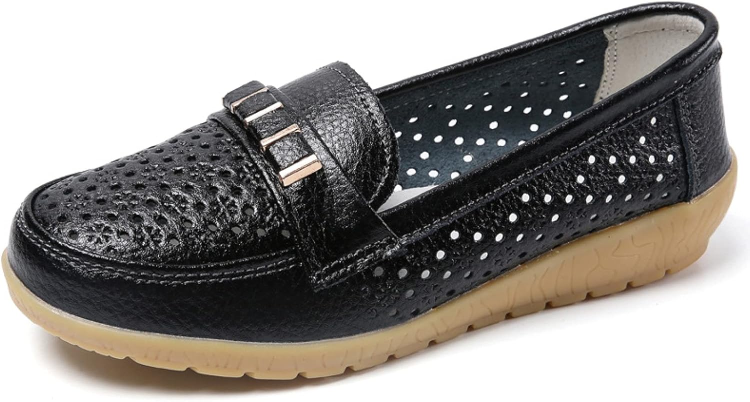 [PANLON] レディース スリッポン スニーカー モカシン 26.5cm 透かし彫り 柔らかい デッキシューズ 婦人靴 フラット