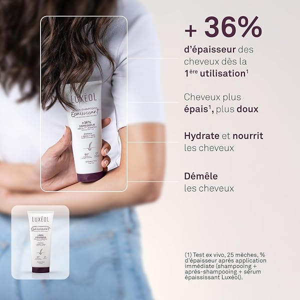 LUXEOL - Après-Shampooing Epaississant - +36% D'Epaisseur Dès la 1ère Utilisation* - Efficacité Prouvée - À Base d'Algue Rouge, Protéine de Riz & Acide Hyaluronique - Fabriqué en France - 200 ml - 2