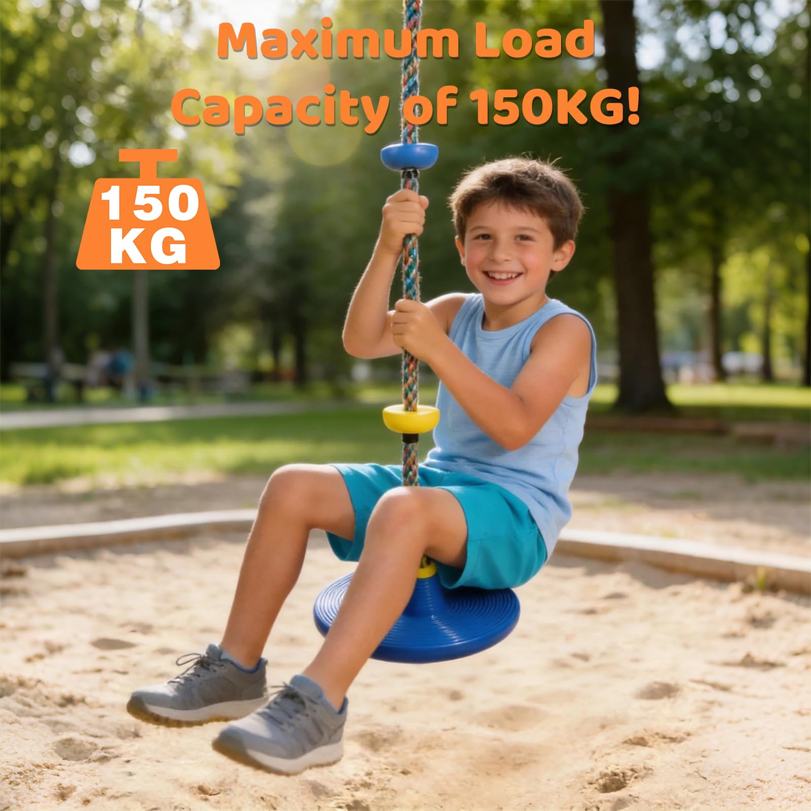 Vdealen Kletterseilschaukel, Kinderschaukel für den Außenbereich, mit Frisbee-Sitz, geeignet für Garten und Hof, Längenverstellbar, farbenfrohe Ausführung, 1,9 Meter lang (Blau)