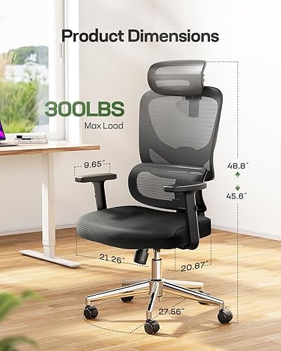 Miniatura 2 de Marsail Silla ergonómica de escritorio para oficina Silla ergonómica para juegos con soporte lumbar ajustable, reposabrazos y reposacabezas