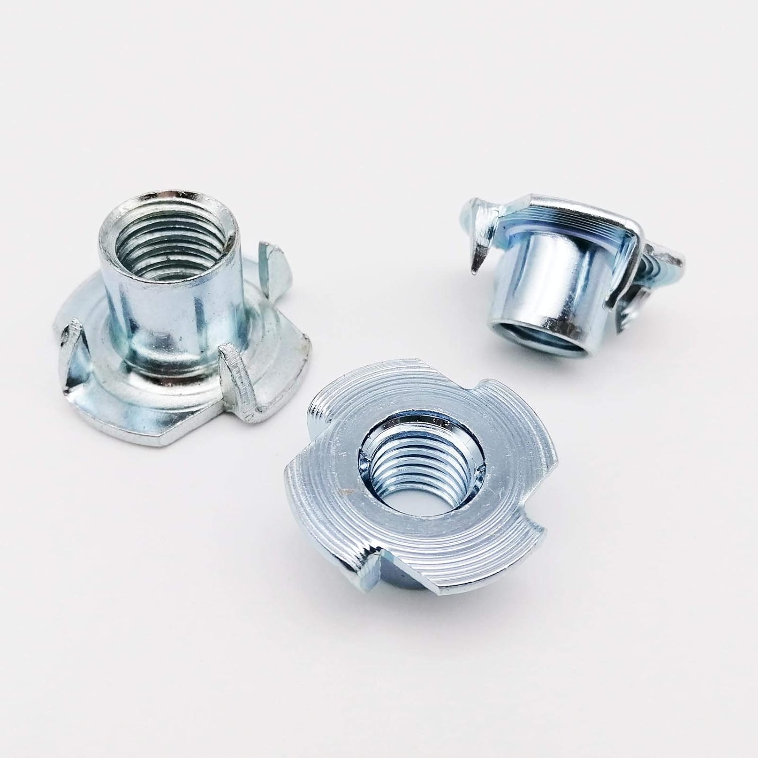 T Track Sliding Nut,M4 M5 M6 M8 M10 M12 Thickened Steel Four Claws Speaker Nut，Blind Pronged Insert T-Nut for Wood Furniture Length=8-17mm Hammer Head(20pcs M5x12)