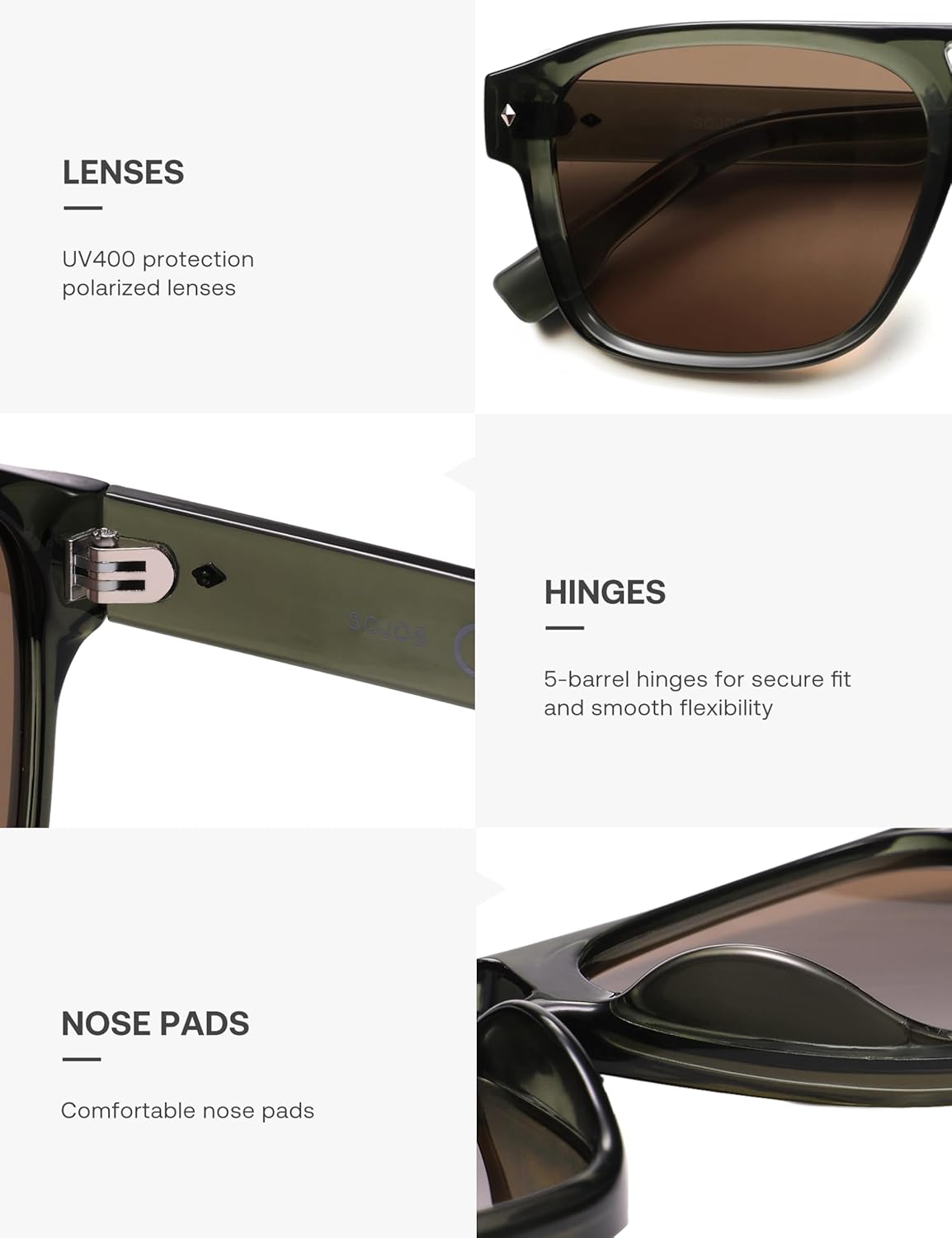 SOJOS Retro Square Polarized Aviator Sunglasses Womens Mens, Trendy Aviators Shades SJ2604 - Image 4