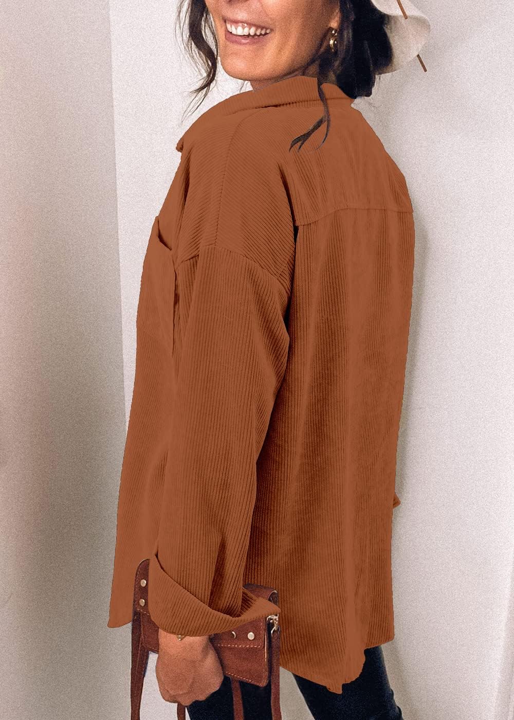 Women's Brushed Plaid Shirts Long Sleeve Flannel Lapel Button Down Cardigan Boyfriend Shacket Jacket Coats - Image 4