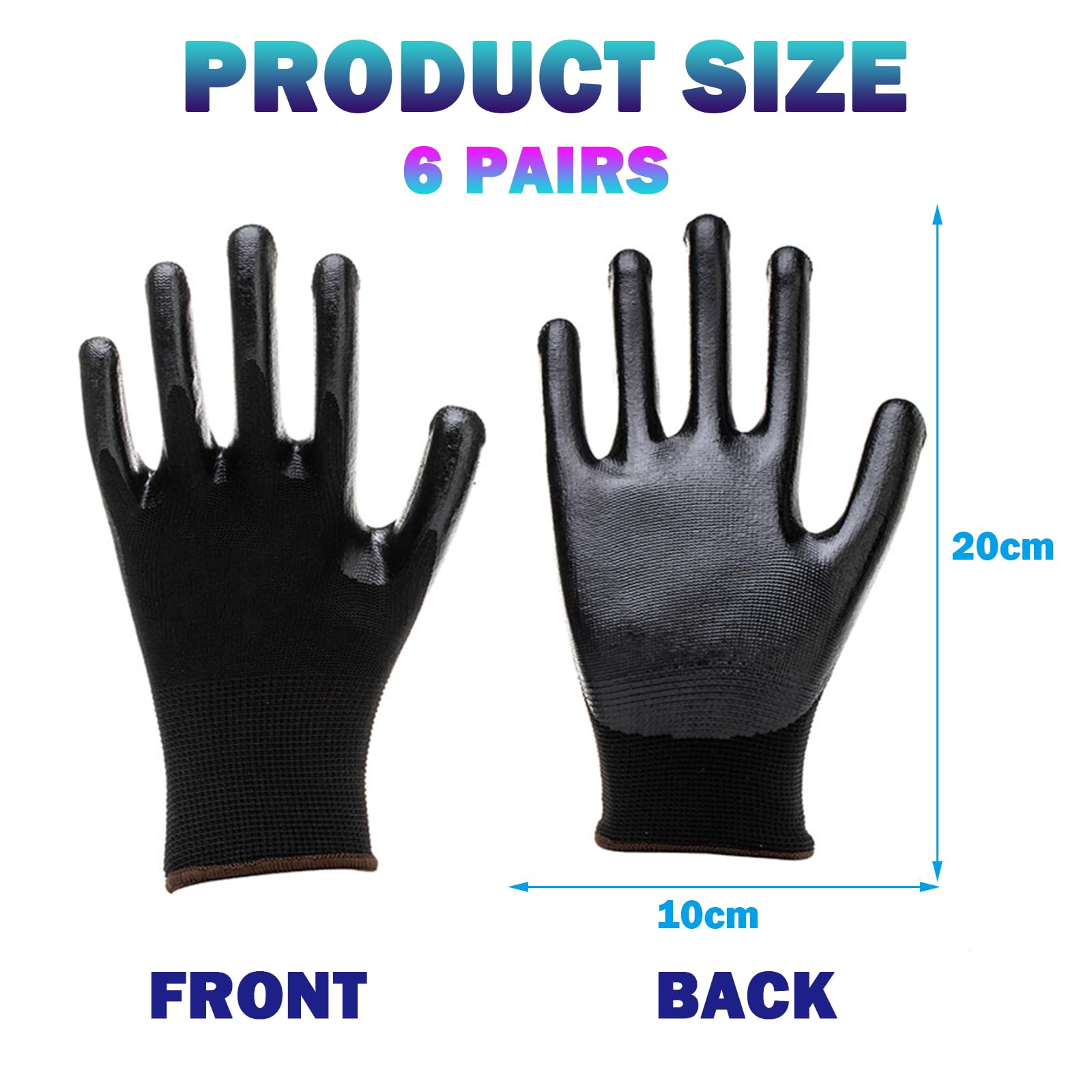 BDSHUNBF 6 works Work Gloves Gardening Gloves, Safety Gloves with Secure Grip on Palm & Fingers - Image 2