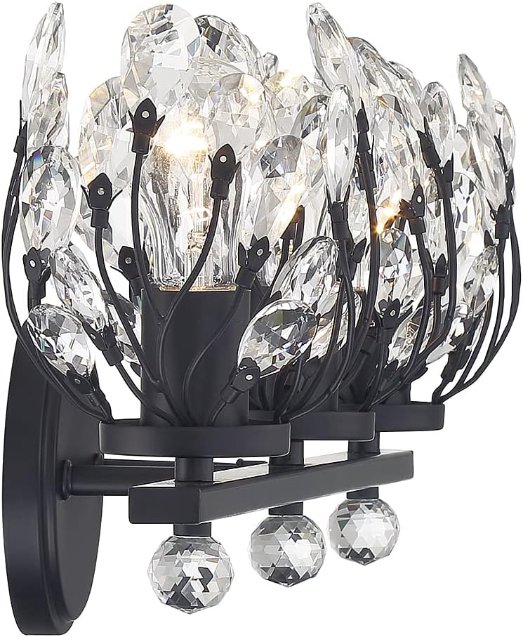 Savoy House 8-6601-3-BK Moreno Vintage Clear Crystal Bathroom Vanity Wall Light, 3-Light 180 Total Watts, 10" H x 24" W, Matte Black