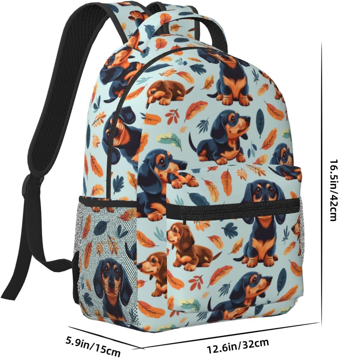 Cute Dachshund Backpack, School Laptop Travel Polyester Lovely Puppy Backpacks for Women Girls Kids, Sports Work Back Pack Casual Daypack, Lightweight Rucksack Gifts for Hiking Camping Gym