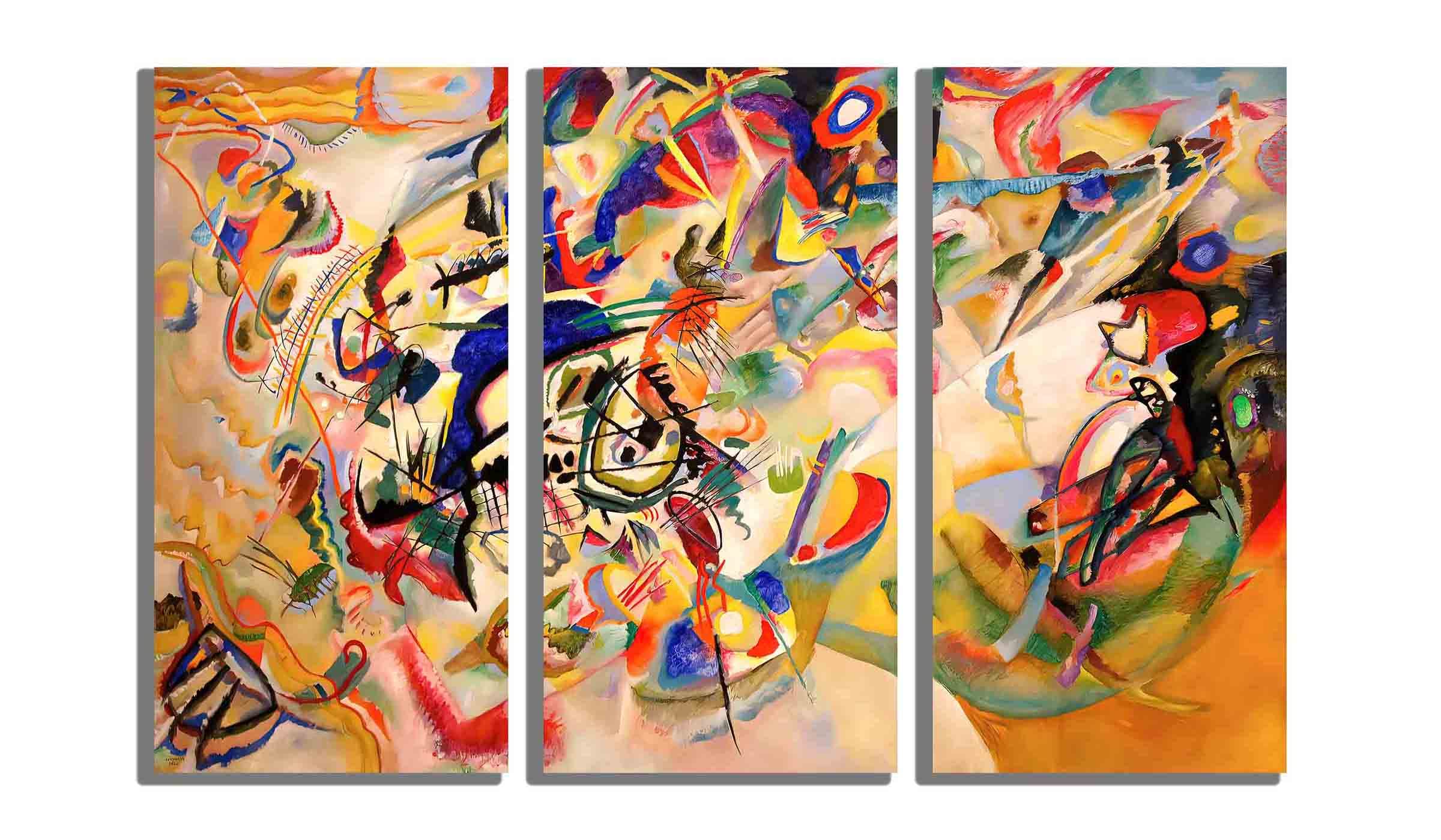 Artley Prints 3 Panel Composition 7 By Wassily Kandinsky Canvas Wall Art Contemporary Abstract Prints Office Pictures Framed Modern Livingroom Artwork Xl 76X40cm X 3 (30X16"X3)